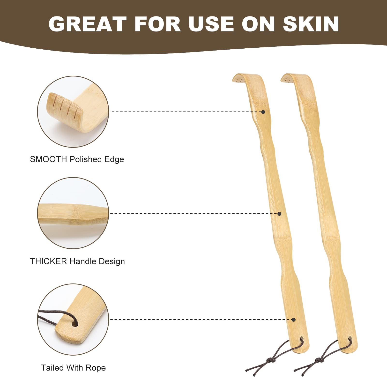 YIMICOO 2 Pack Wooden Bamboo Back Scratcher, 17 Inch Long Handle Back…