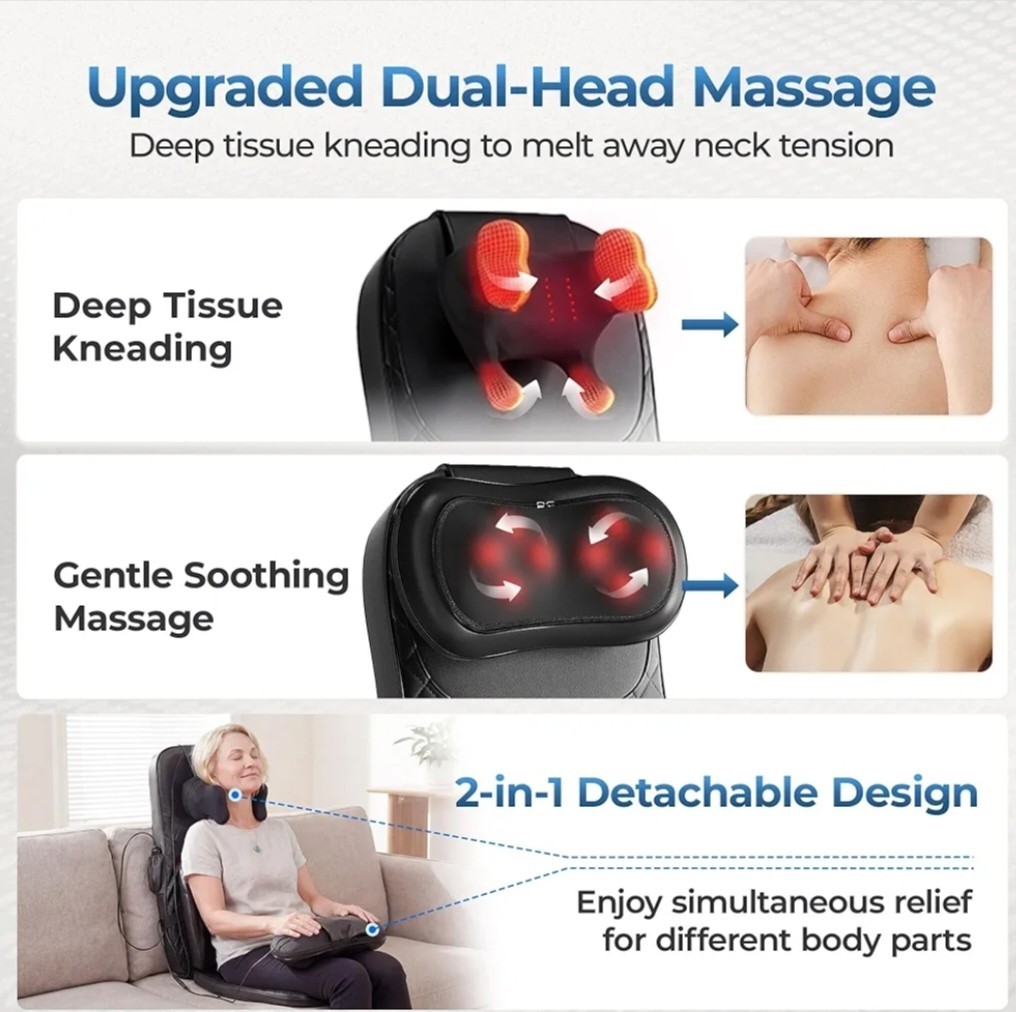 Massage Chair Pad, 3-in-1 Shiatsu Neck and Back Massager Cushion with Heat.
