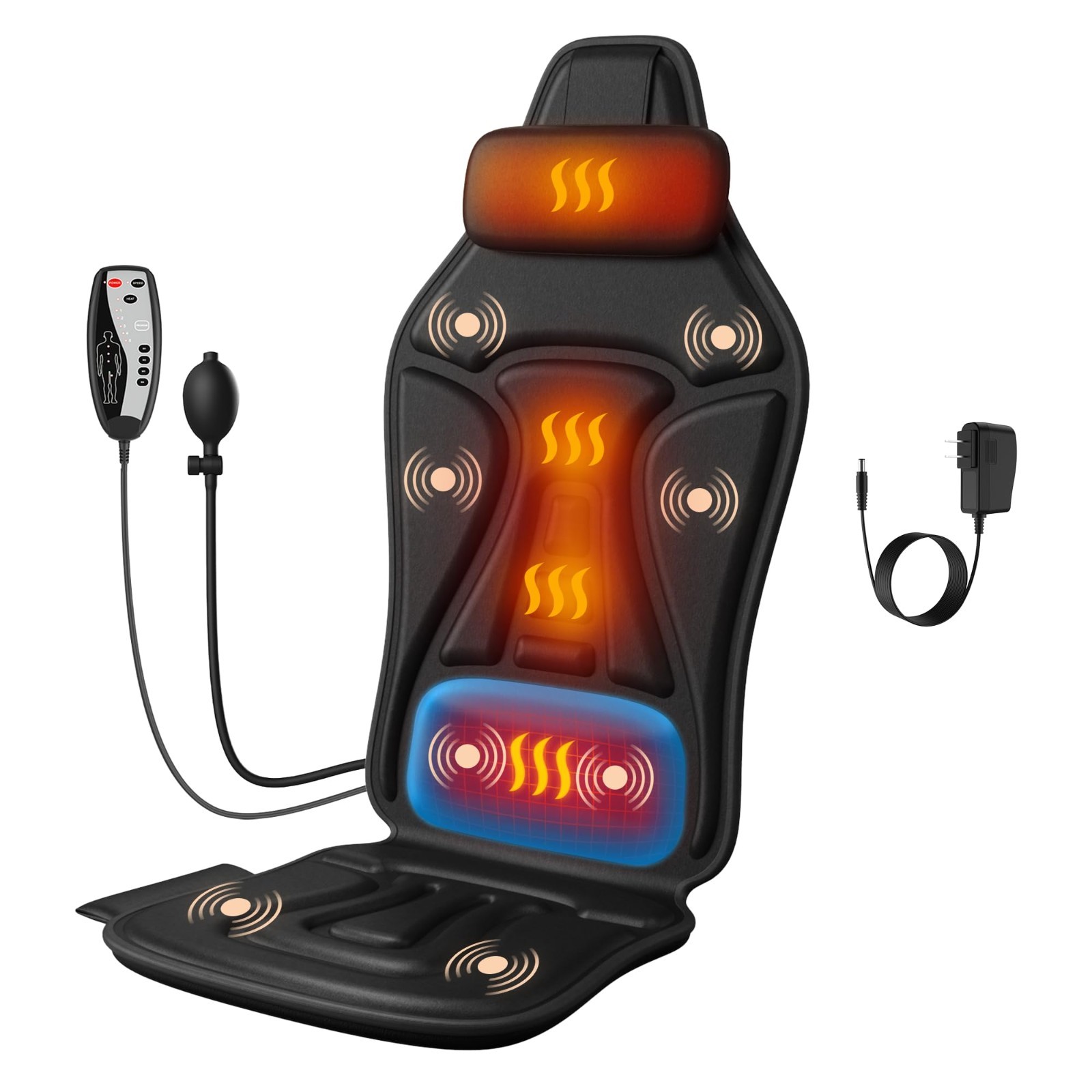 Vibration Massage Seat Cushion with Heat – Full Back & Neck Massager, 8 Motors,