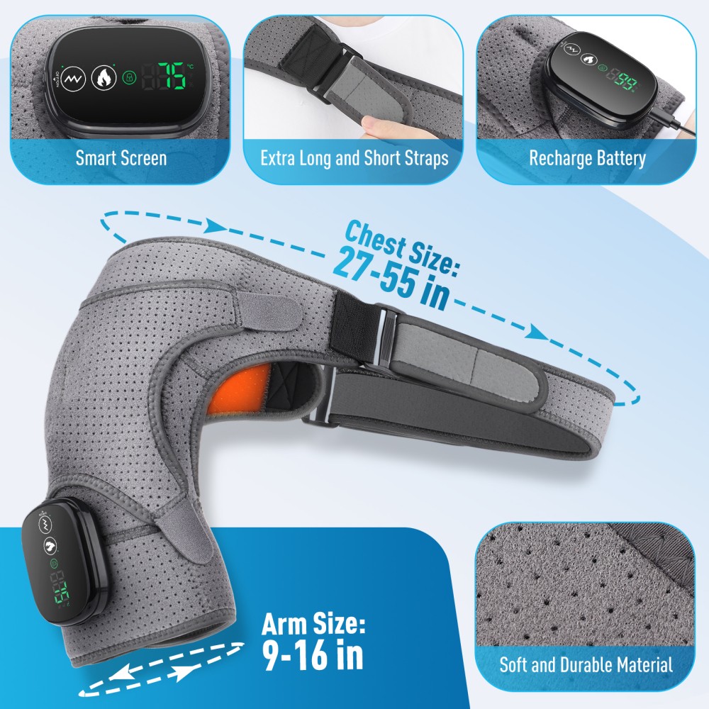 Electric Shoulder Massager Rotator Cuff Support Brace Heat Vibration Pain Relief
