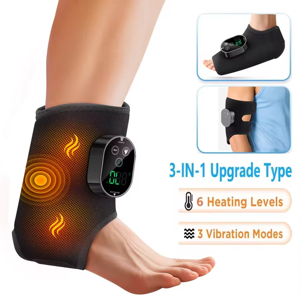 Electric Foot and Ankle Massager Brace for Pain Relief Heating Vibration Therapy
