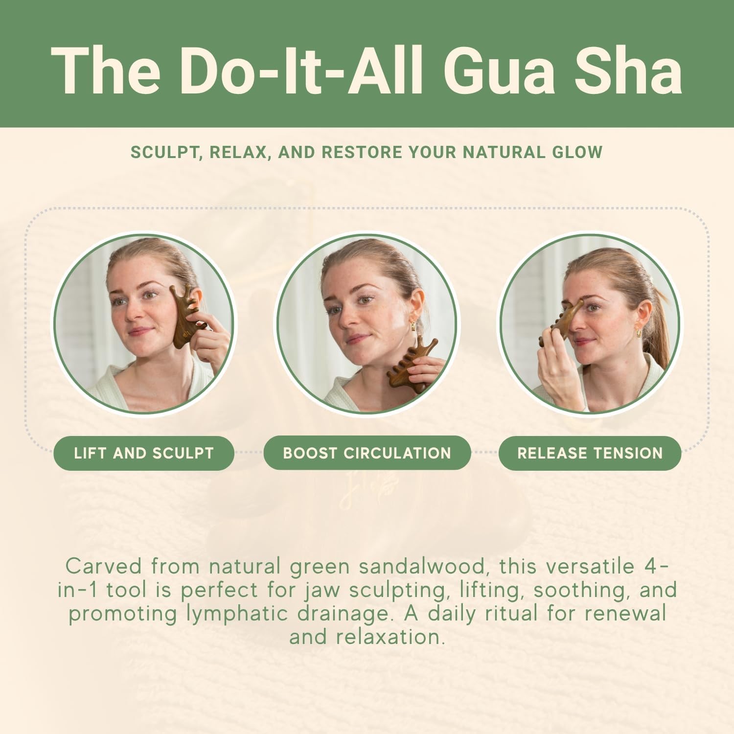jade & timber Jade Roller & Green Sandalwood Gua Sha Set – Facial & Body Massa