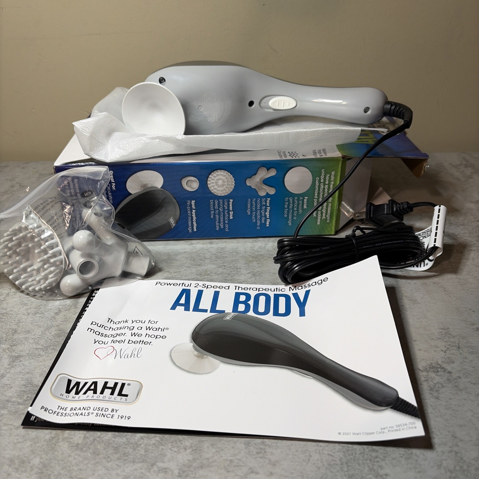 WAHL All Body Power Therapeutic 2-Speed Massager w/ 4 Attachment Heads 4120-600