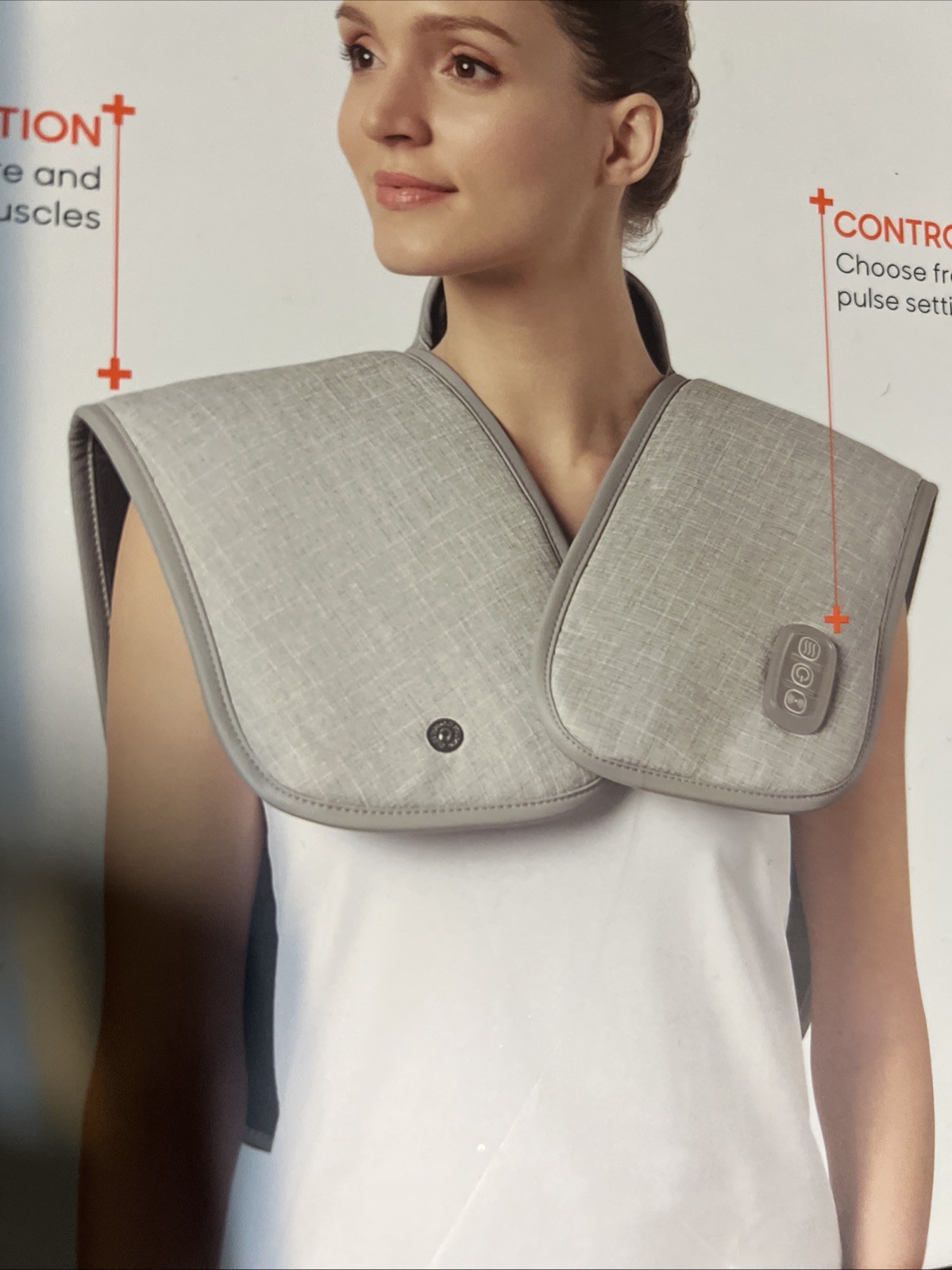 SHARPER IMAGE HEATED NECK SHOULDER MASSAGER WRAP ELECTRIC POLYESTER – GRAY