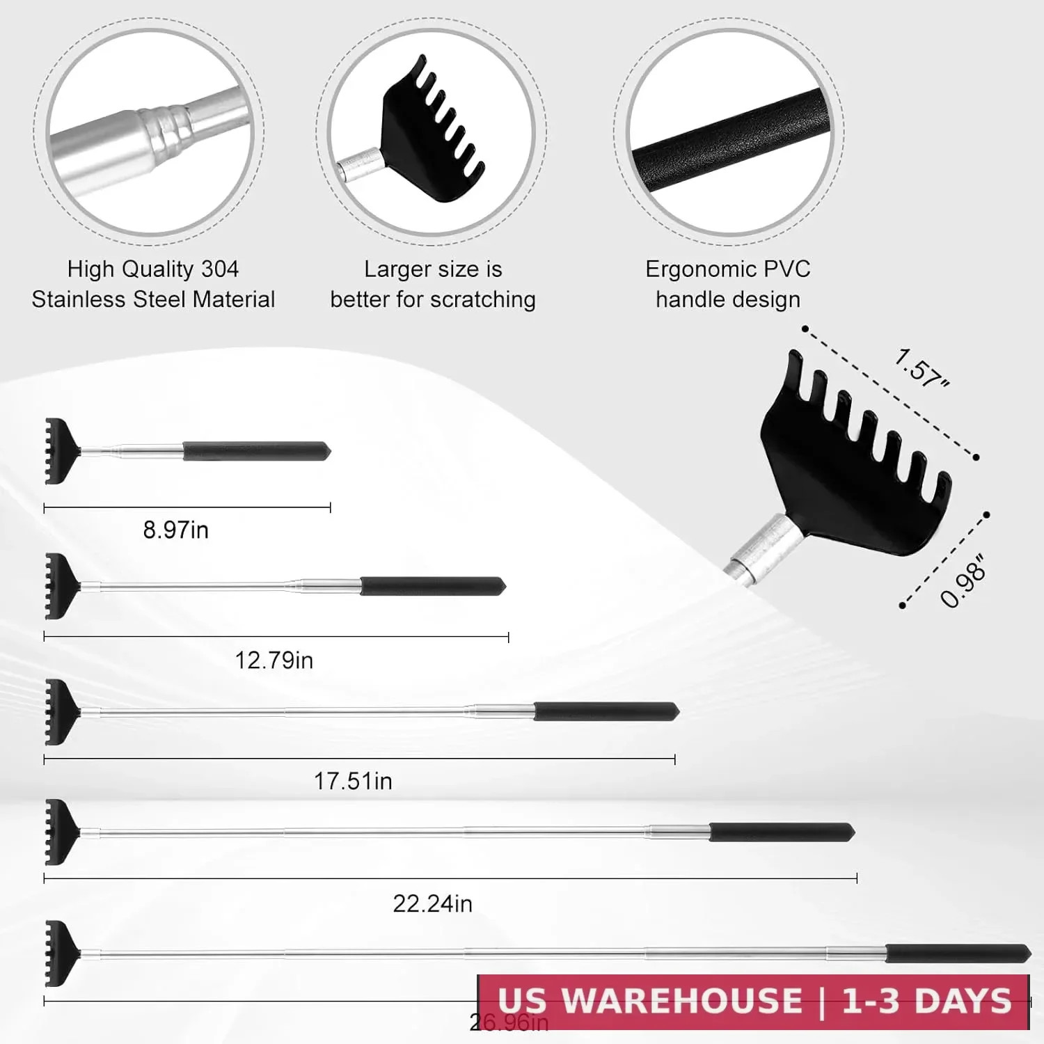 Xkos 4 Pack Different Back Scratcher Portable Telescoping Rubber Handles