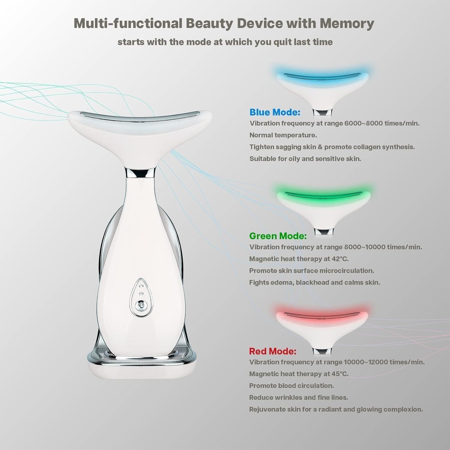 Pearl White Neck Face Massager – Triple Action LED for Anti-Aging & Rejuvenation