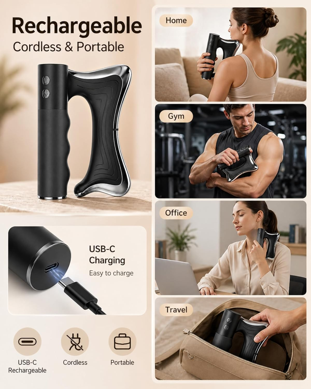 Heated Muscle Scraper Tool with Microcurrent, 100-115°F Heat & Vibration, LED Sc