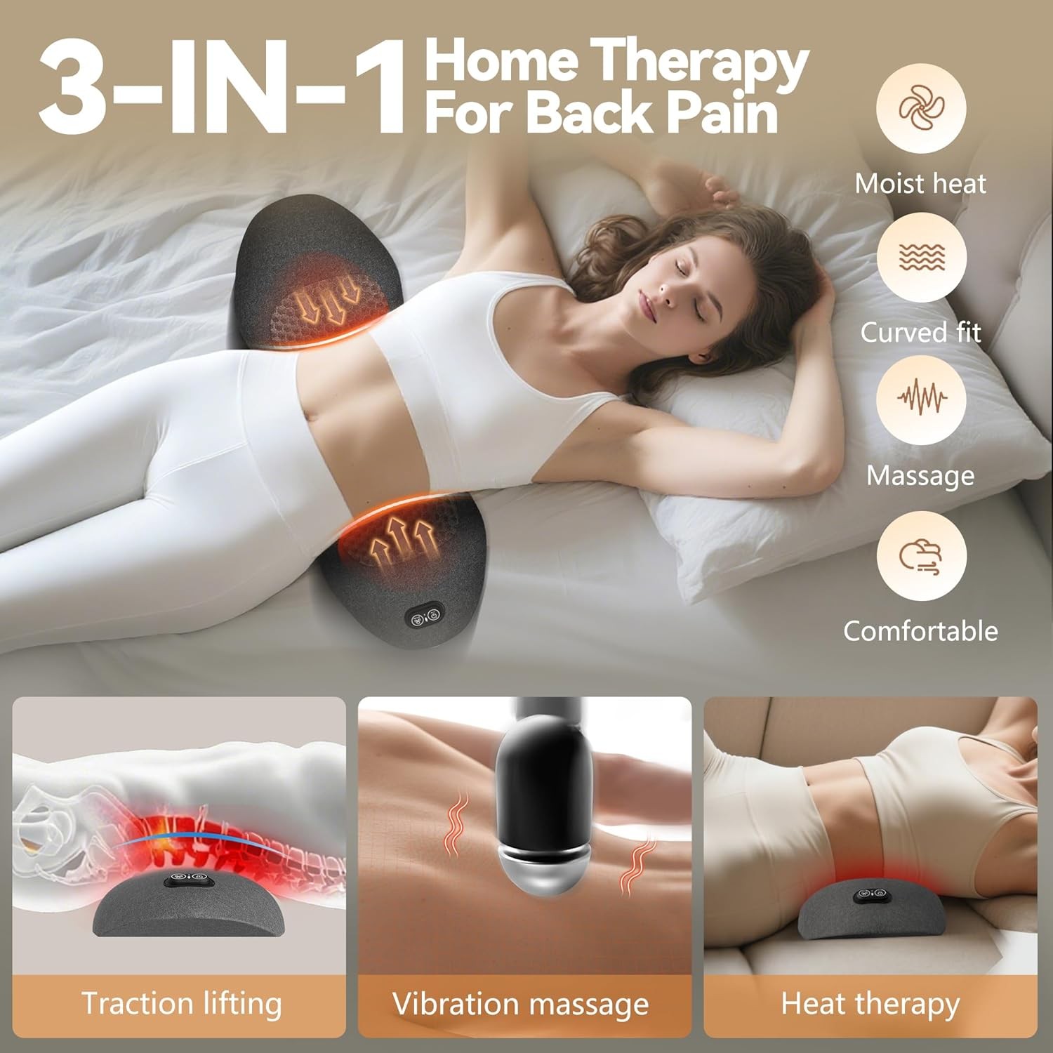 Minkurov 3-in-1 Back Massager Lumbar Pillow Vibration Heat Dark Gray