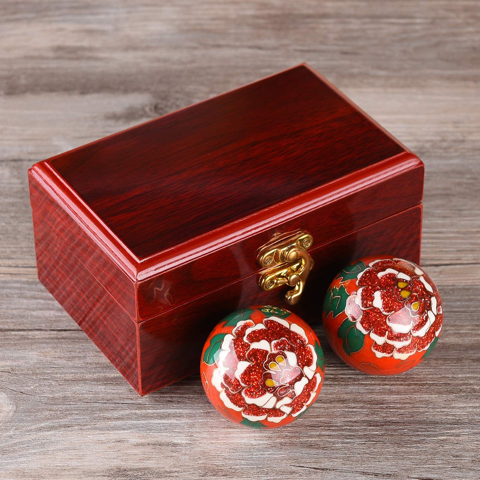 1.97» Chinese Baoding Balls Hand Exercise Massage Balls with Box Red Rose Pa…