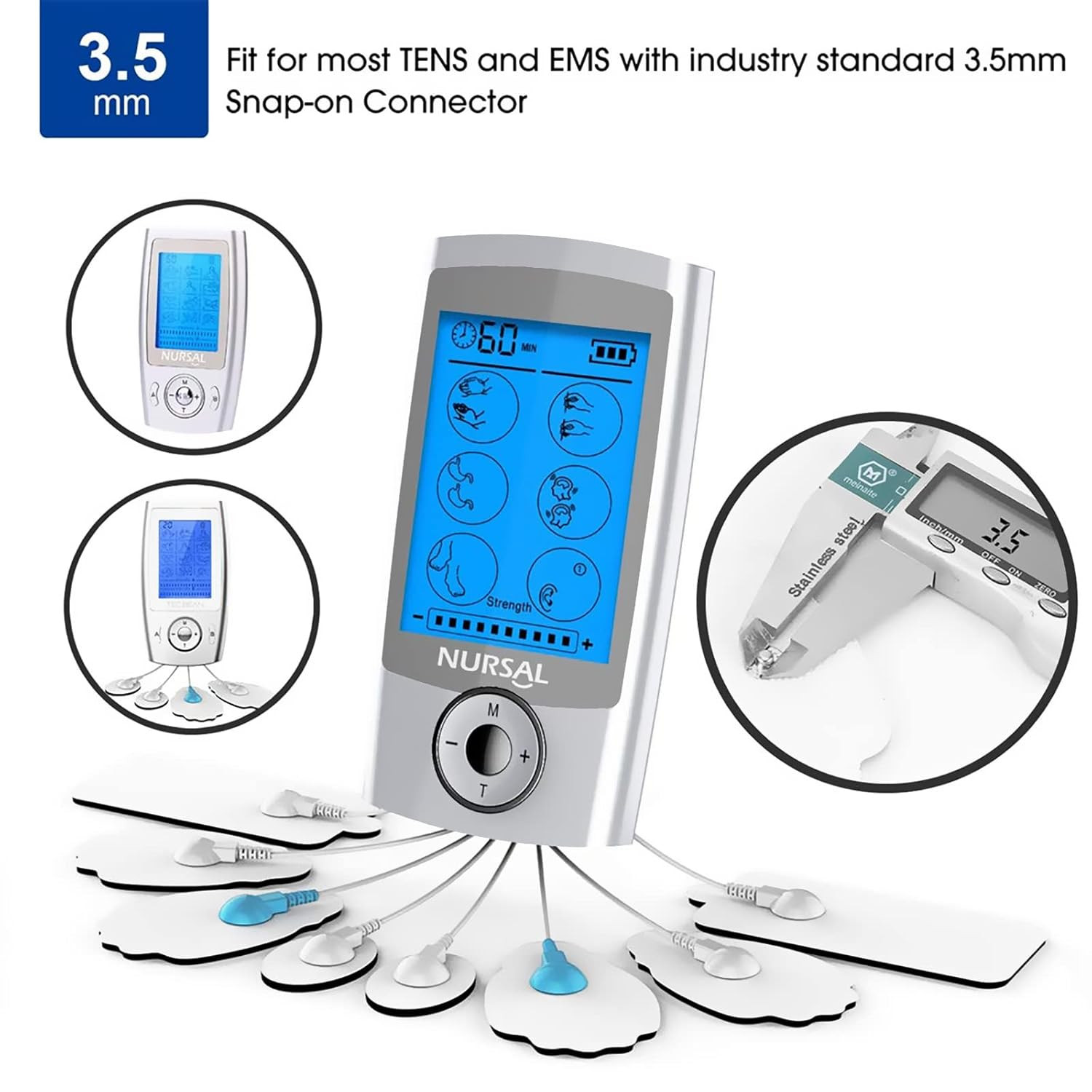 TENS/EMS Unit Replacement Pads 20 Pack 3.5Mm Snap Electrode Patches for Electro