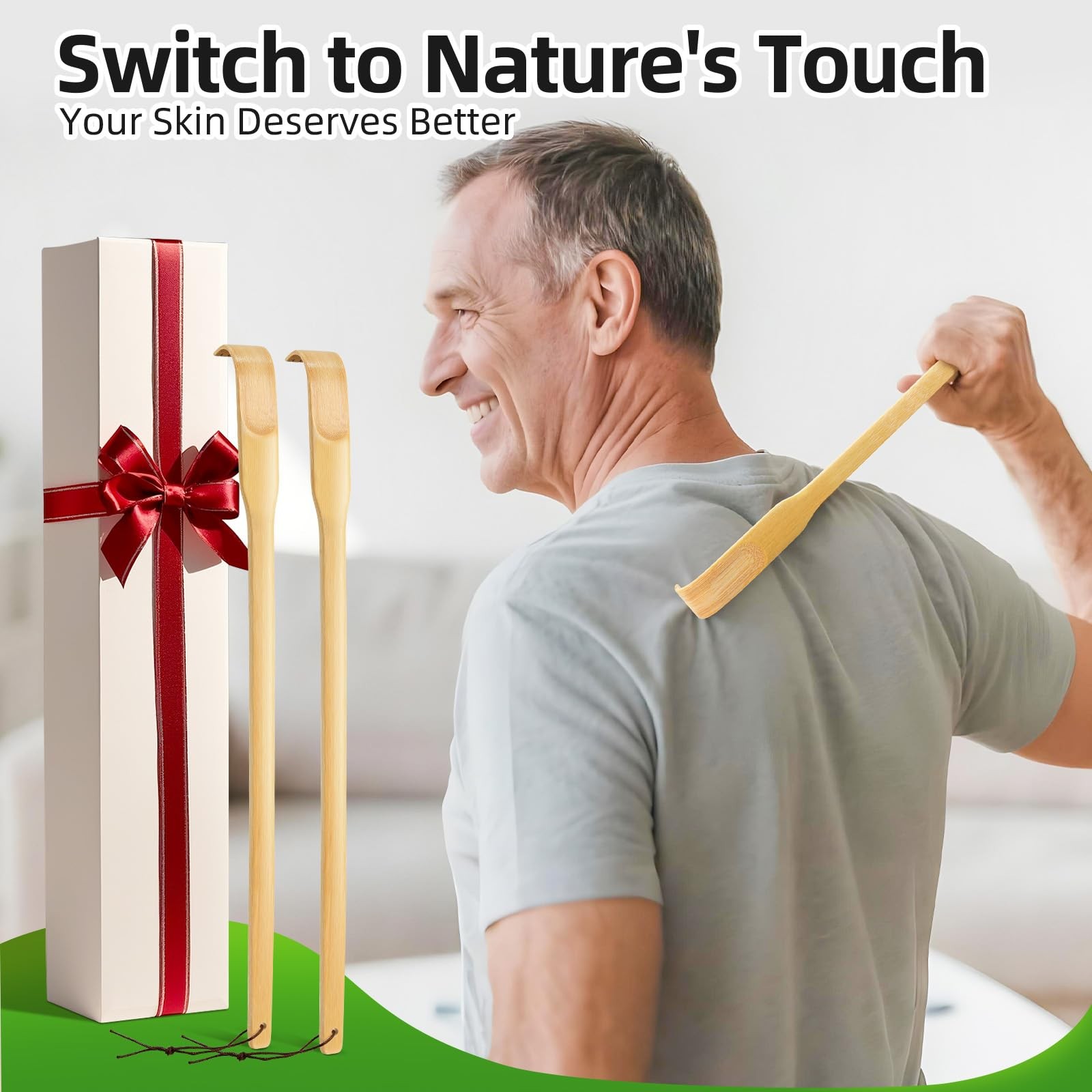 Renook Back Scratcher, 16.5in Pack of 6, Traditional 6 Pack, Bamboo Wooden