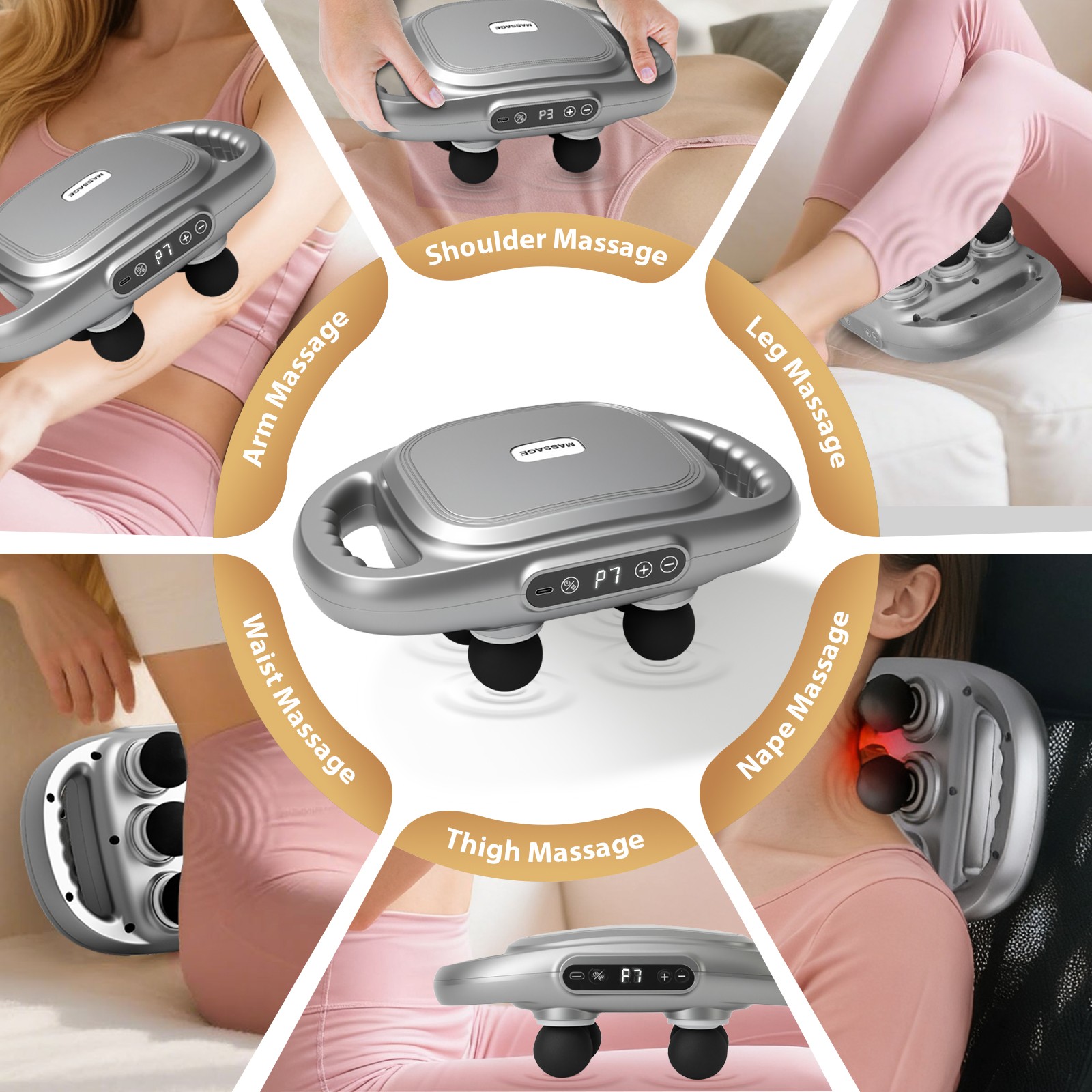 Massage Gun Deep Tissue Percussion Massager 6 Head 9 Modes 9 Speed Levels Relax