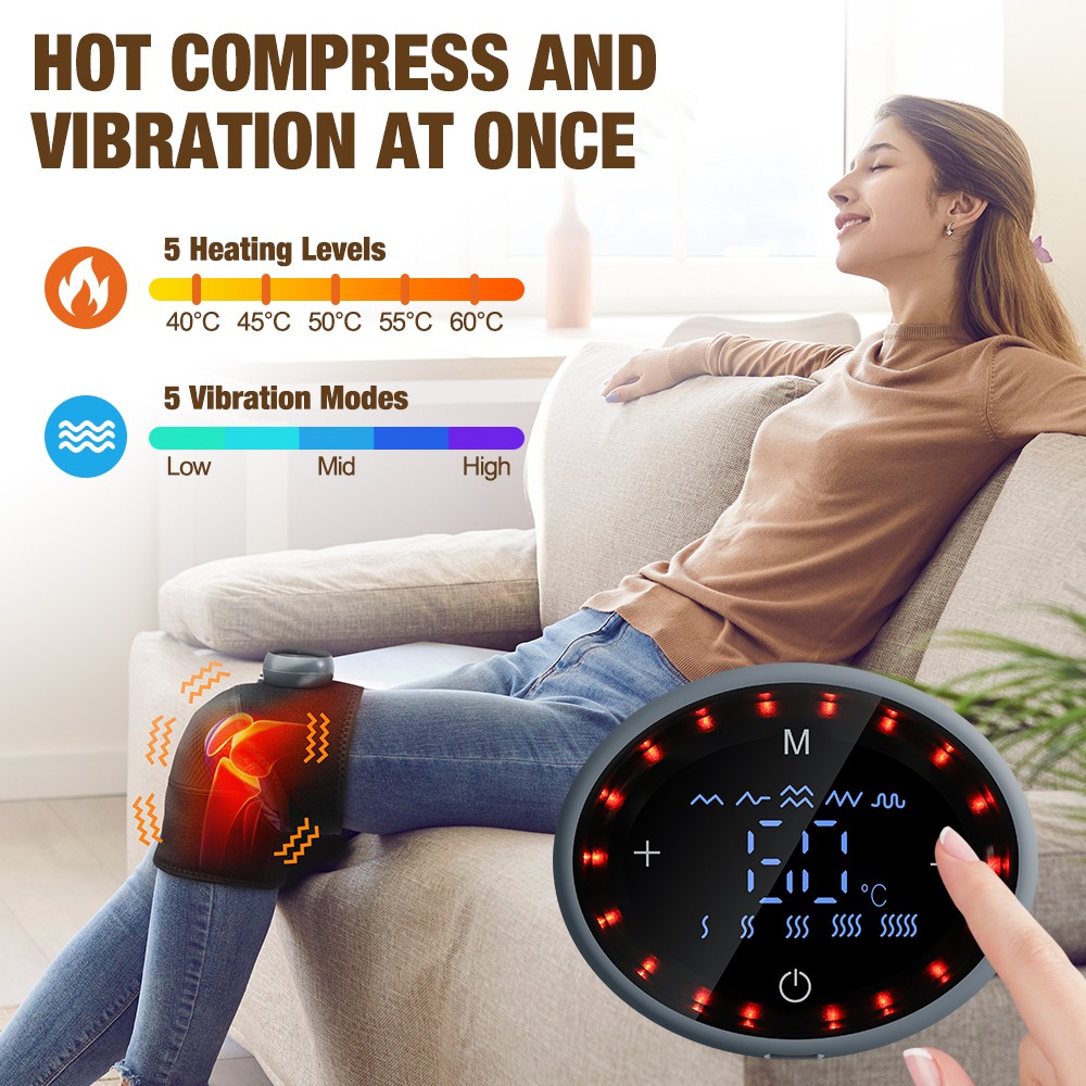Electric Knee Massager Heated Vibration Joint Brace Therapy Shoulder Pain Relief