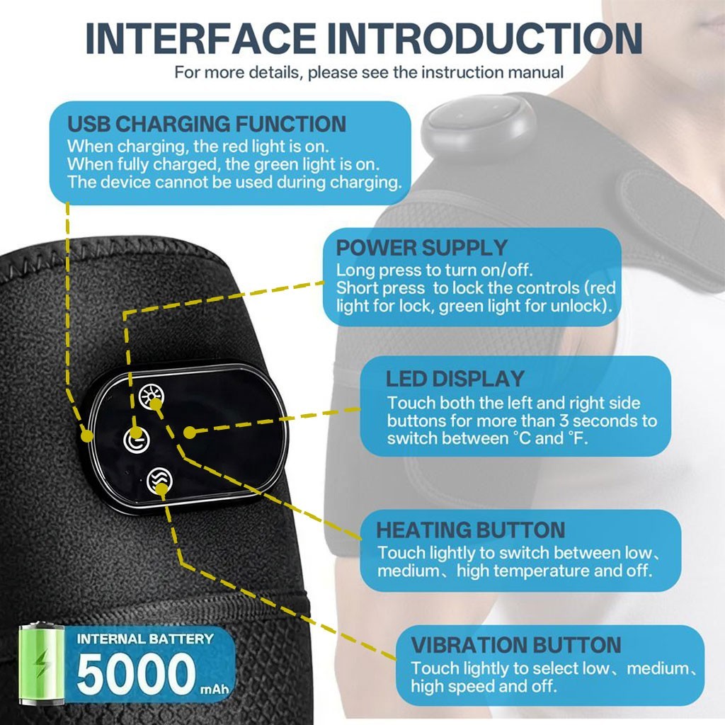 Neidga Heated Shoulder Massager with Heat Vibration Pain Relief, 120cm Strap