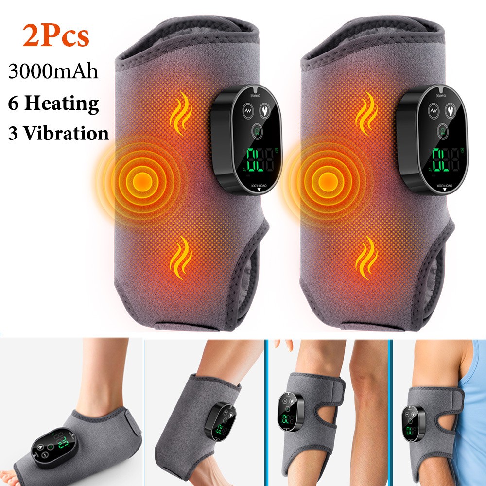 2 Pack Electric Foot Ankle Massager Brace Pain Relief Heating Vibration Therapy