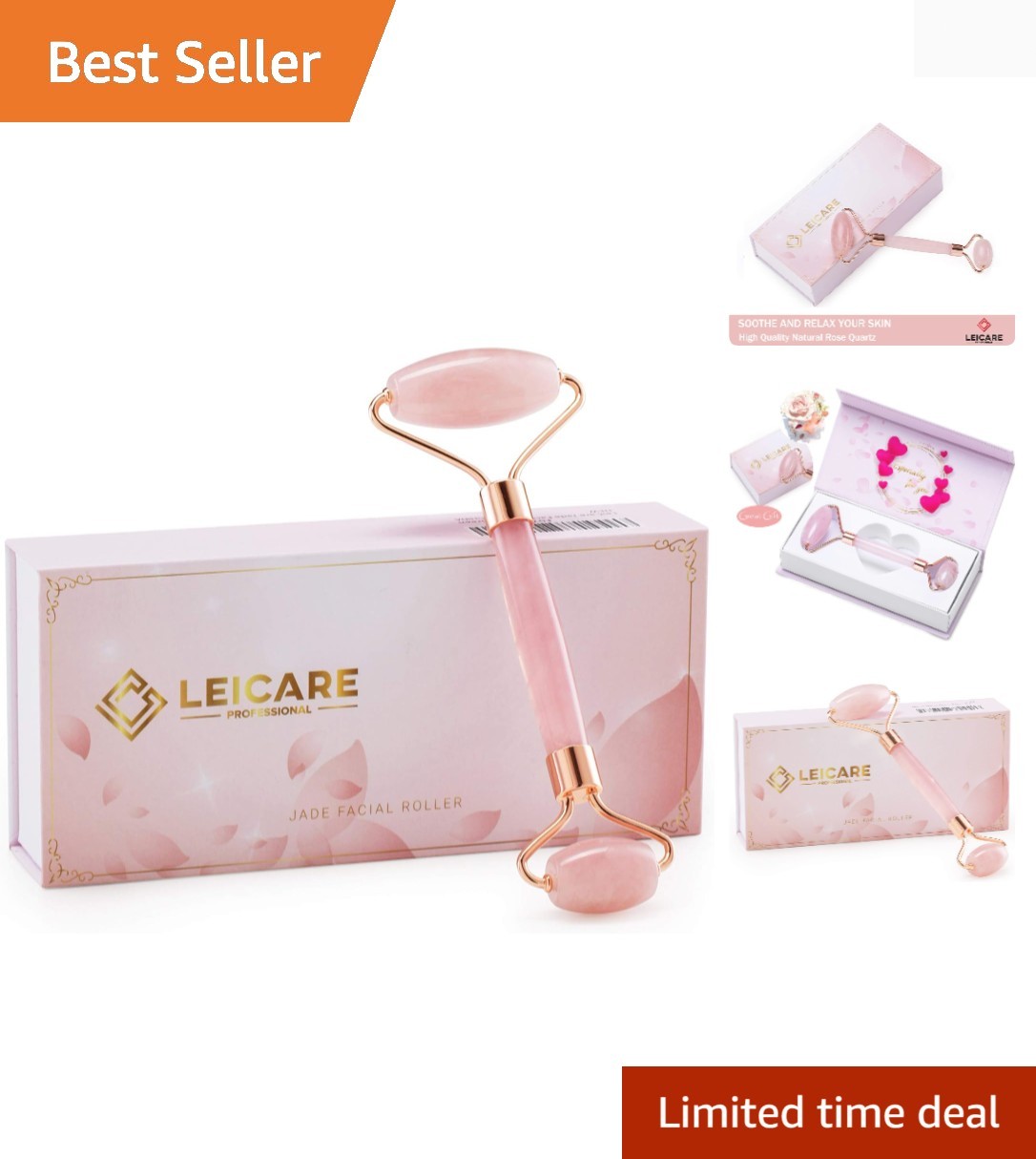 Jade Roller for Face – Rose Quartz Face Roller Skin Care – Stone Facial Rolle…