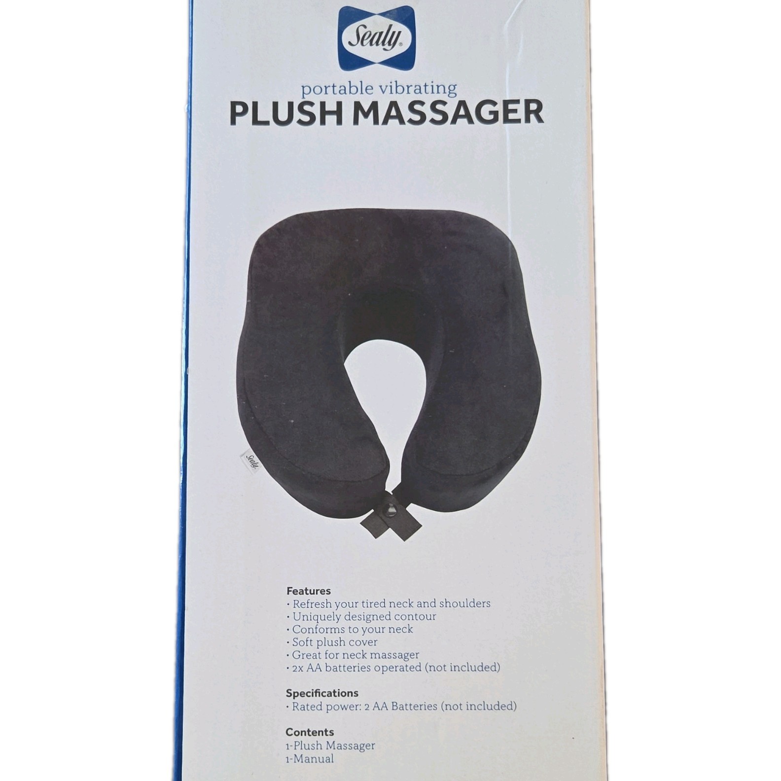 Sealy Plush Vibrating U-Shape Neck/Shoulder Massager 2-Speed Battery, Black