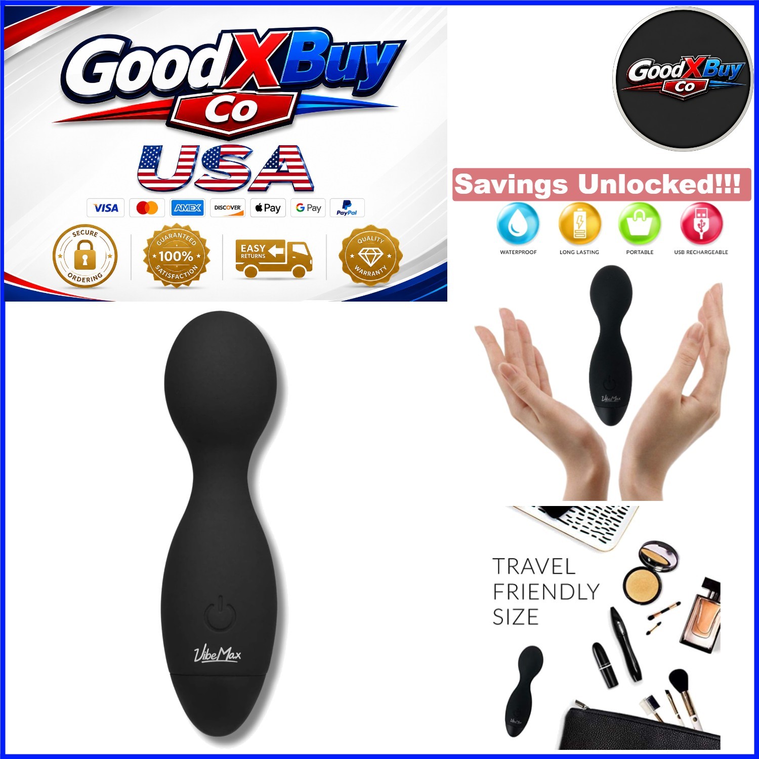 Mini Personal Massage Device Wireless Rechargeable Vibration Black Compact