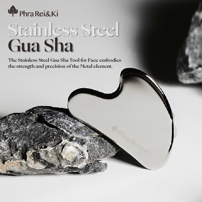 Phra Rei&Ki] Gua Sha Facial Tools, Customed Natural Jade Stone, Silver