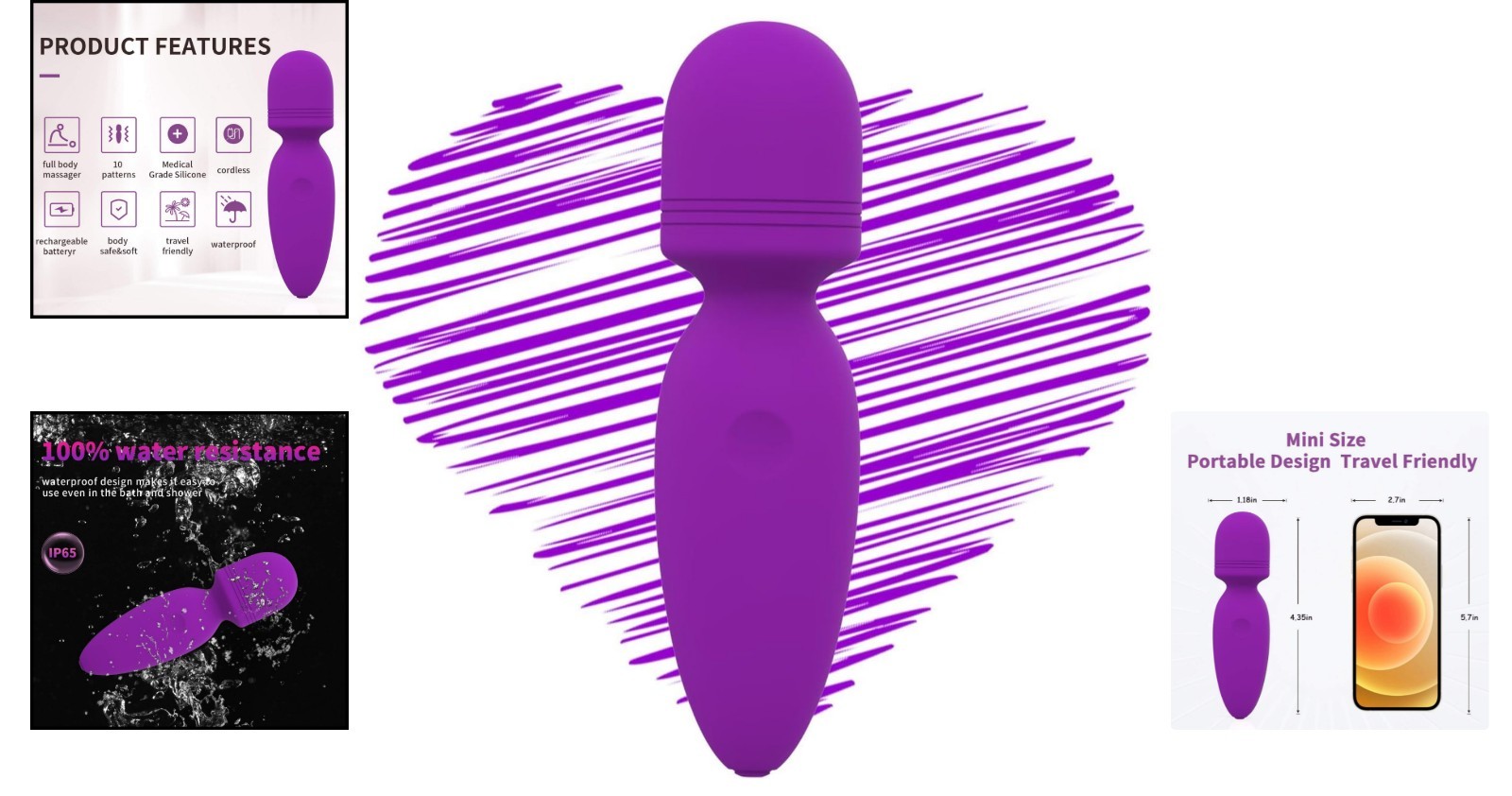 Rechargeable Mini Wand Massager with 10 Vibration Modes – Waterproof & Portable