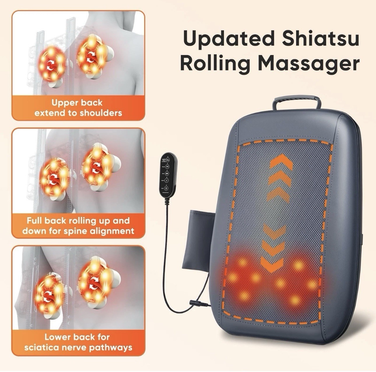DreamyTouch Shiatsu 4D Deep BackPain Massager Heat,Potable,Rechargeable Sciatica