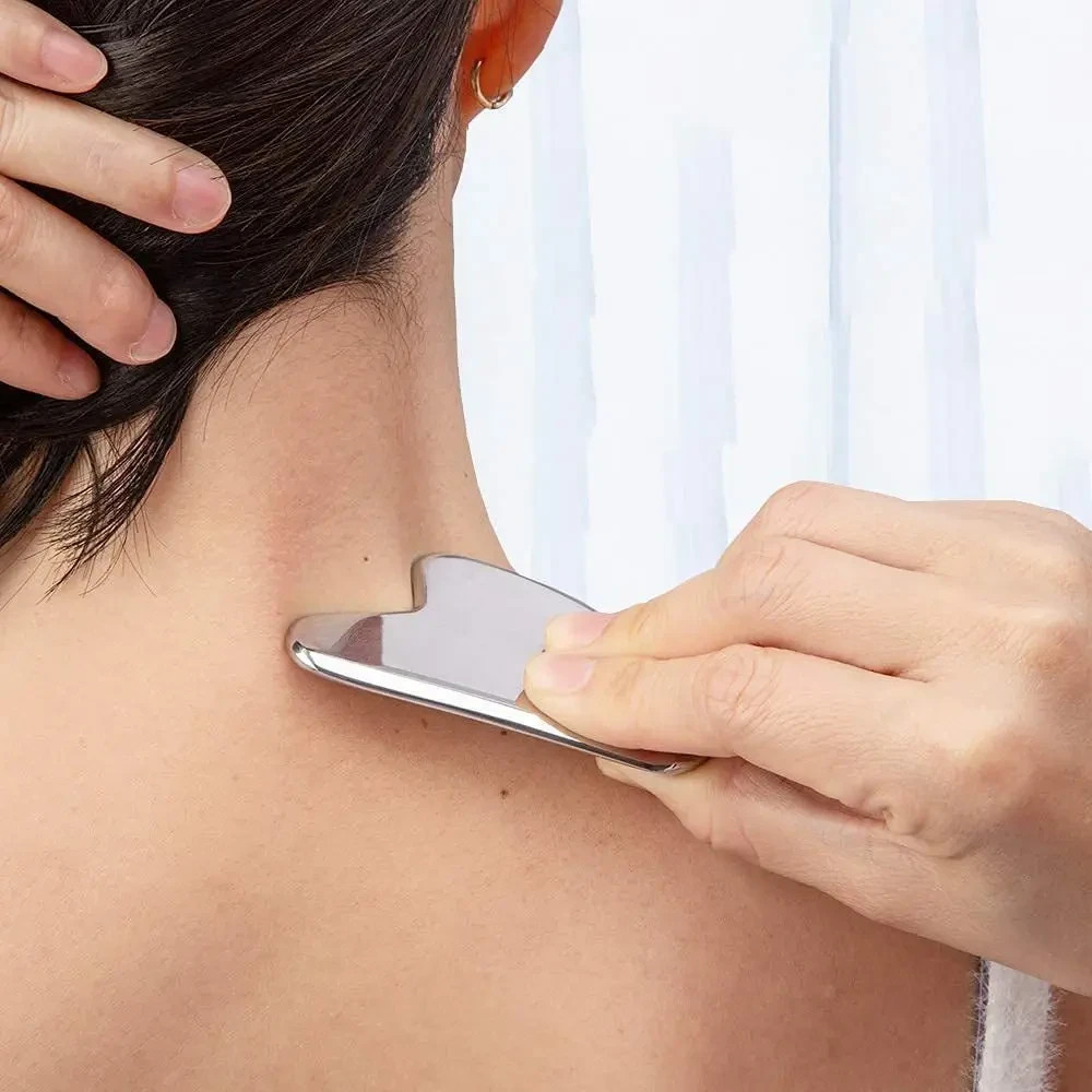 Stainless Steel Gua Sha Board Silver Metal Facial Massage Tool Beauty Skin Care