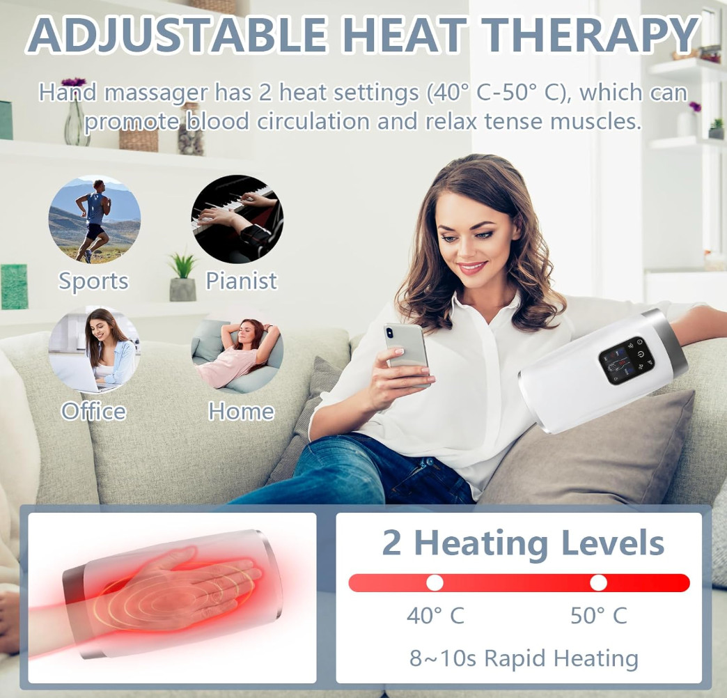Hand Massager – Cordless Heated Hand Massager Wrist Finger Pain Relief