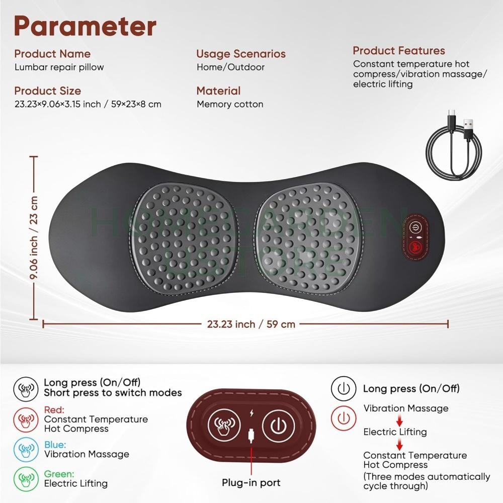 3 in 1 Back Massager, Electric Lumbar Support Pillow Heat Vibration Massage 2026
