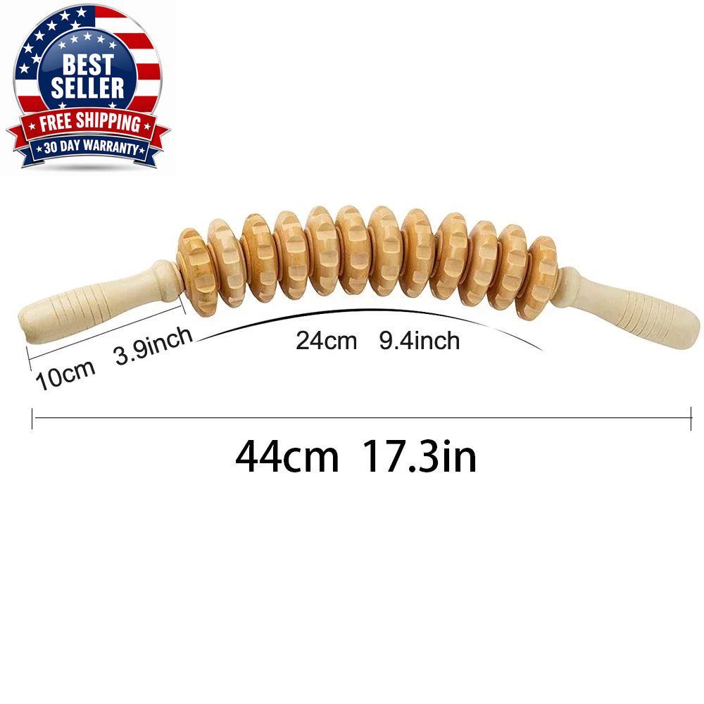 Curved Wood Roller for Stomach Cellulite,Wooden Therapy Massage Tool for Body Sh