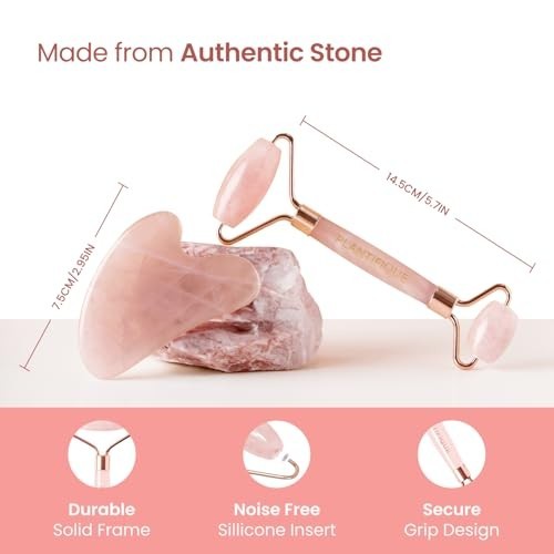 Rose Quartz Face Roller & Gua Sha Set | Facial Massage Tool | Jawline Shaper | S