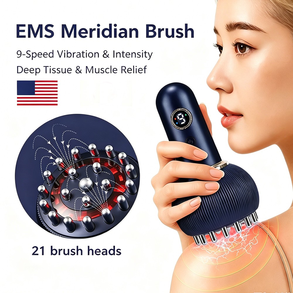 Electric Meridian Brush Massager Microcurrent Hot Compress Scraping & Vibration