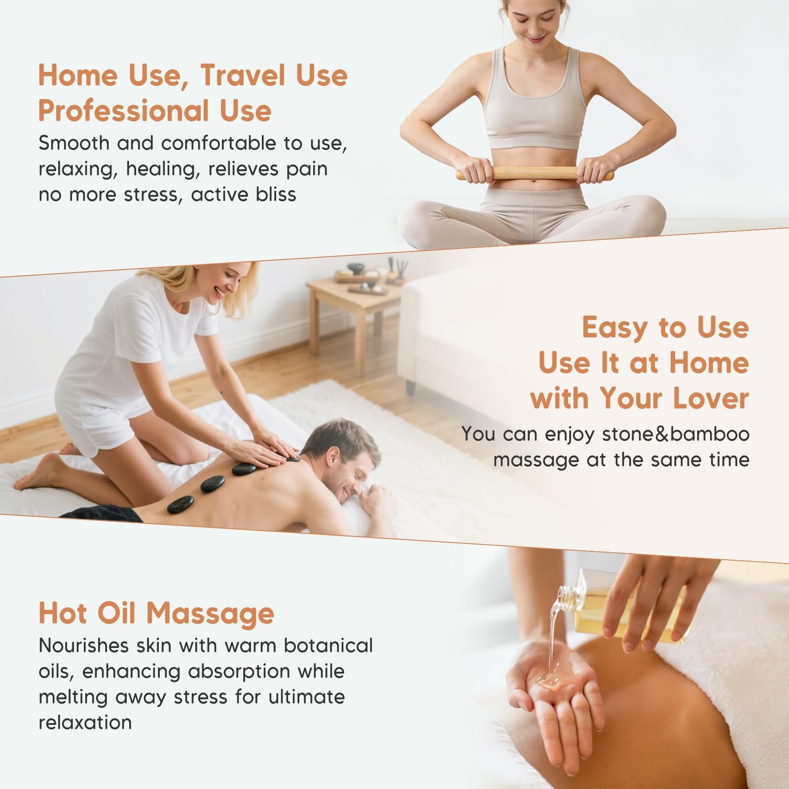 Goodtar 14 Pcs Hot Stones Massage Warm Kit Solid Bamboo Massage Stick Body Gu…
