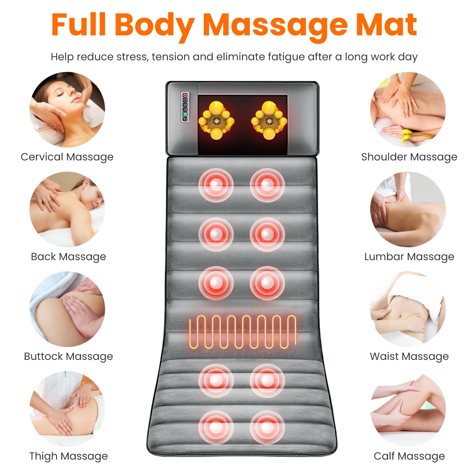 10 Vibration Full Body Electric Massage Mat with Heating Back Massage Mattress
