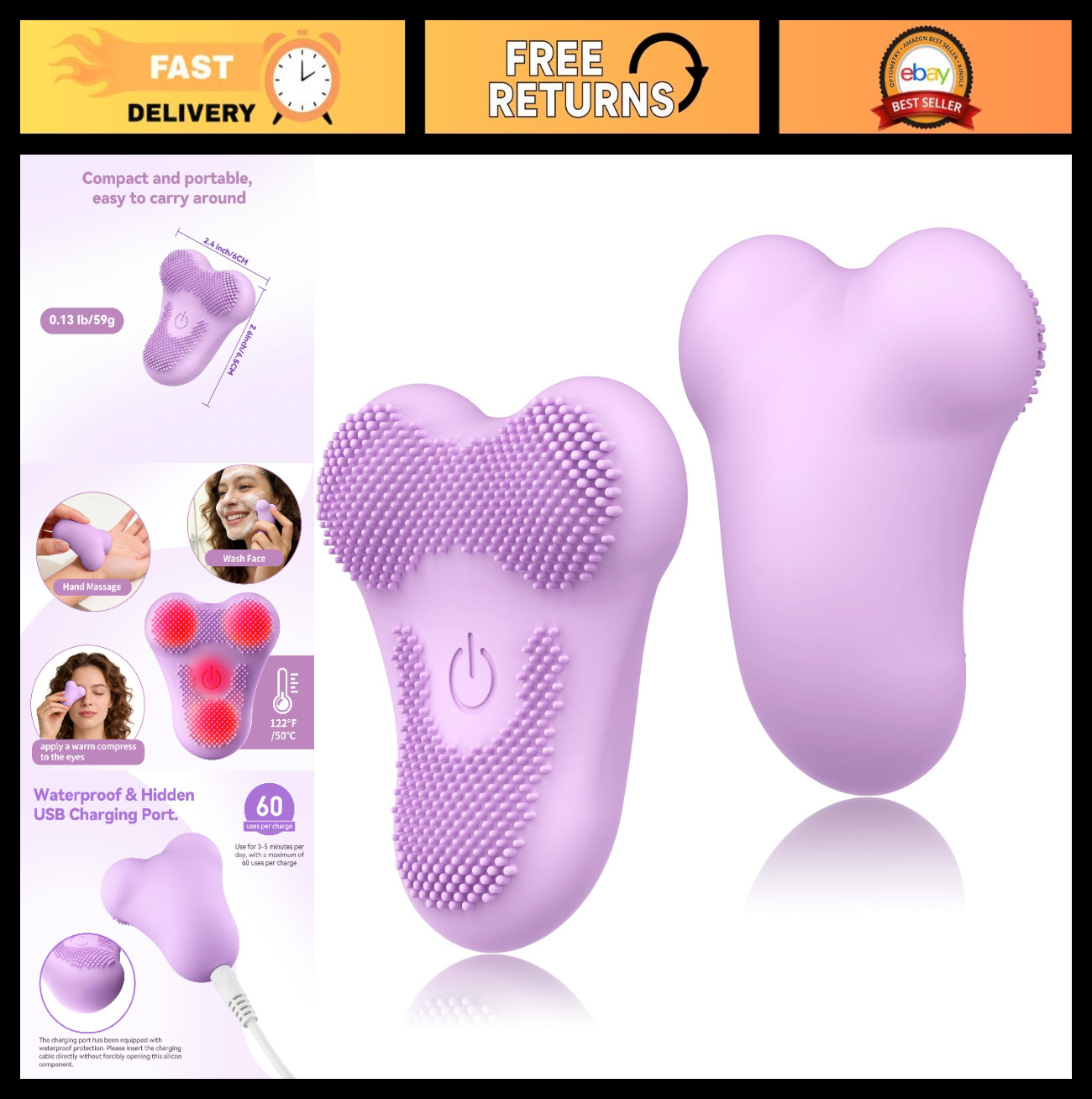 Rechargeable Silicone Face Massager & Exfoliator – Deep Cleansing, Makeup Remova