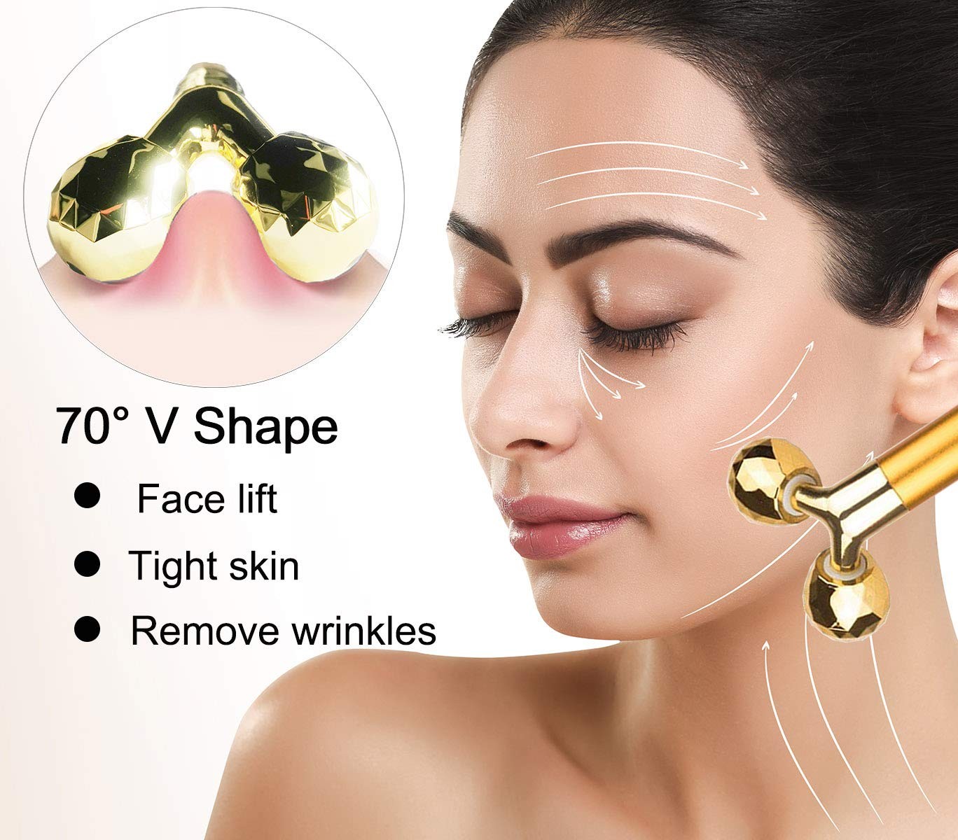 Face Massager Roller Golden 3D Roller Electric Facial Roller and T Shape Faci…