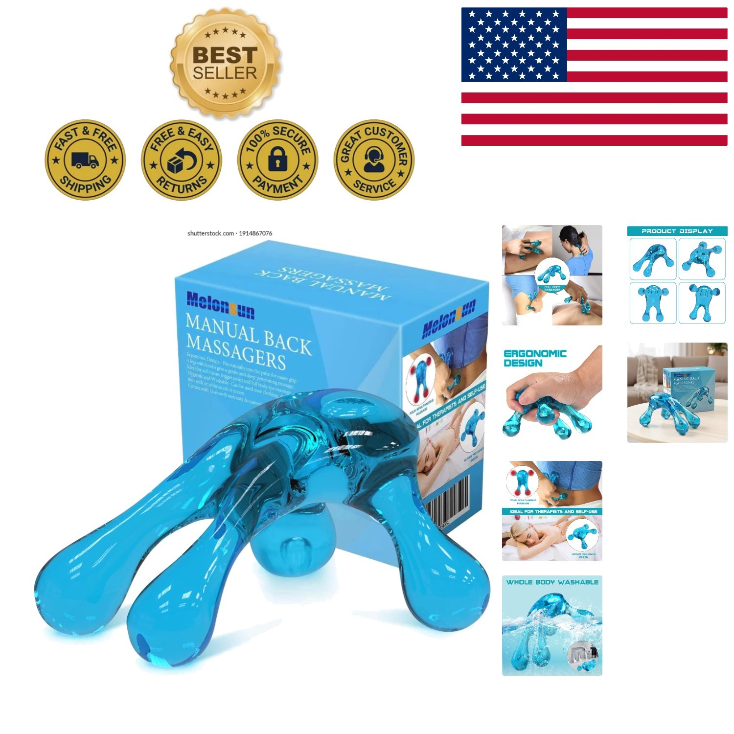 Handheld Four-Point Massage Tool – Ultimate Trigger Point Relief for Neck & Back