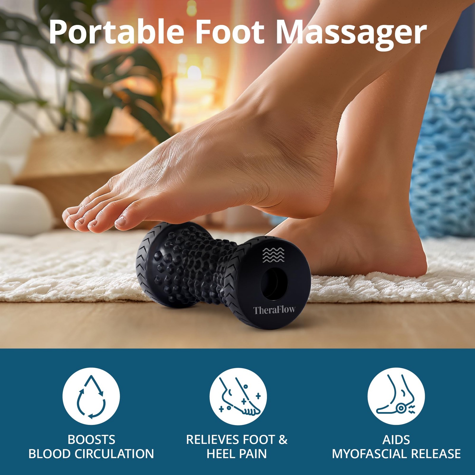 TheraFlow Foot Massager for Plantar Fasciitis Relief – Portable & Black