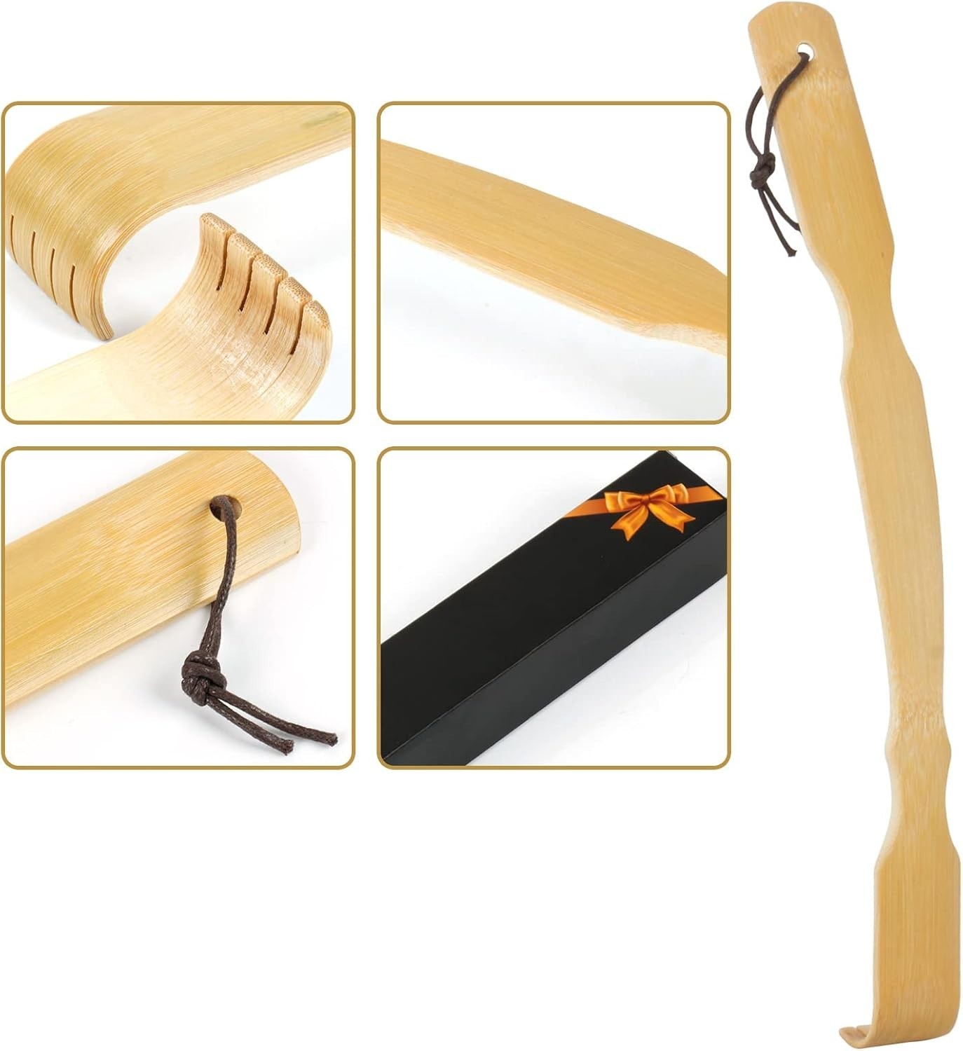 (2 PK) 17 Inch Curved Long Handle Bamboo Back Scratcher