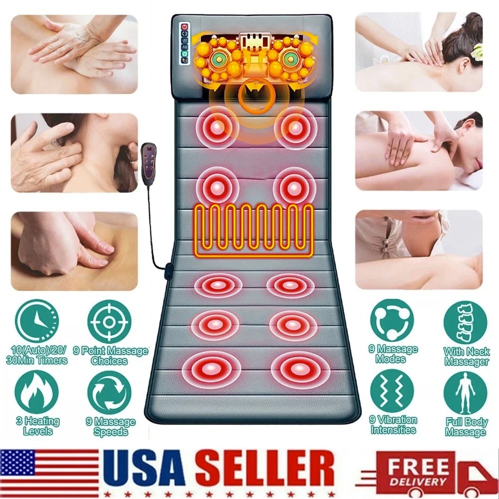 Full Body Heated Massage Mat Electric Back Heat Vibration Massage Pain Relief