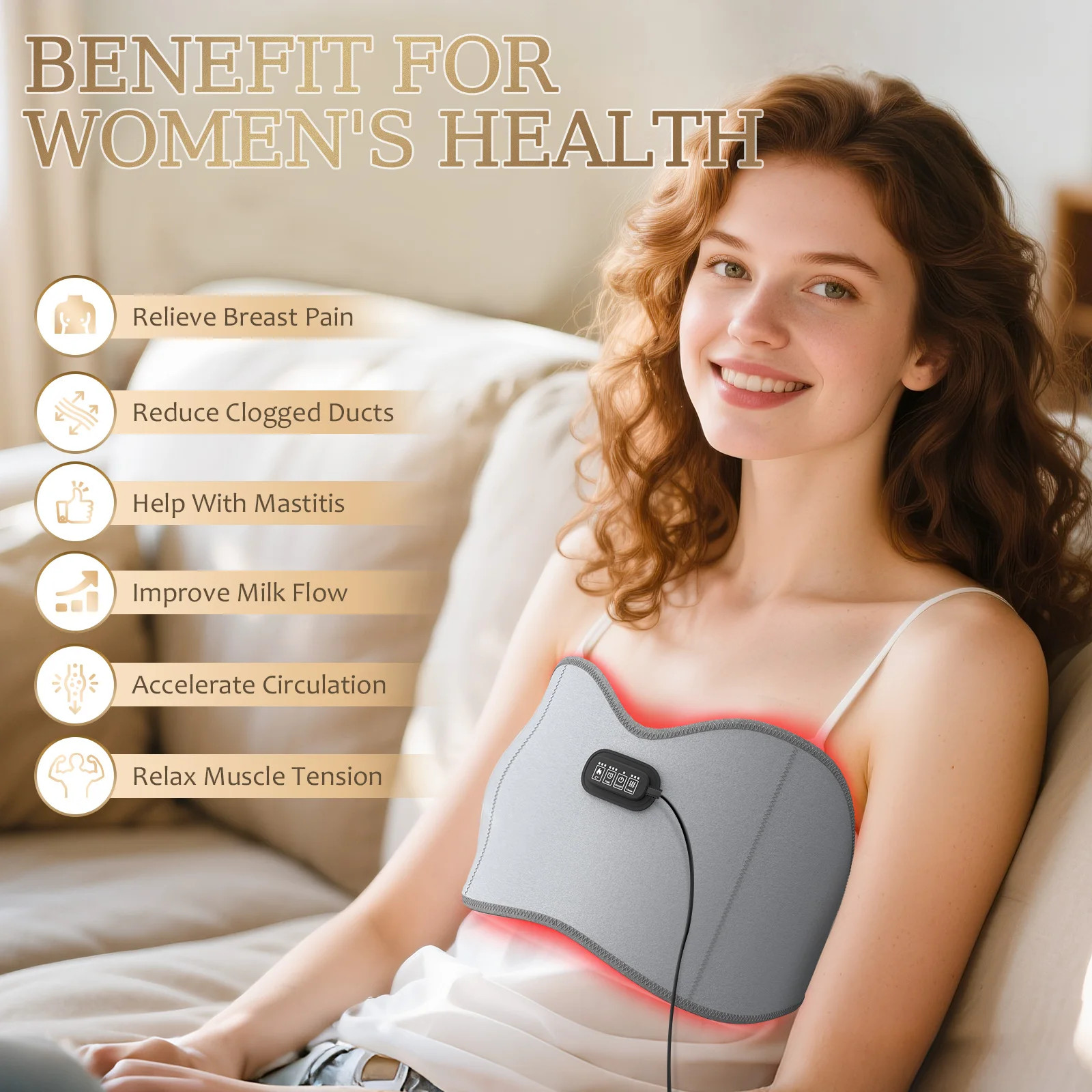 Red Light Therapy Breast Massager Bra with Heating, for Pain Relief & Comfort