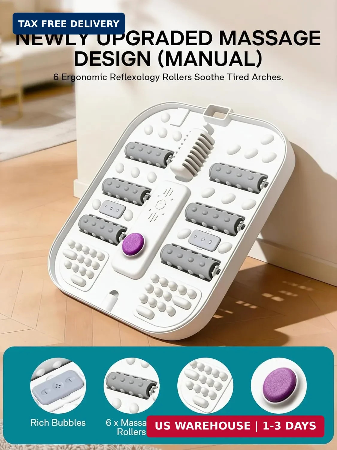 ALLJOY Collapsible Foot Spa with Heat, Pedicure Foot Bath with Bubbles & 6 Rolle