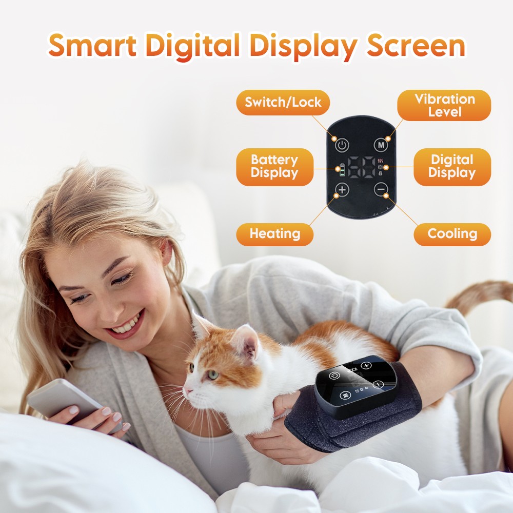 Cordless Hand Wrist Massager Pain Relief w/ 5 Heat Levels and 3 Vibration Modes