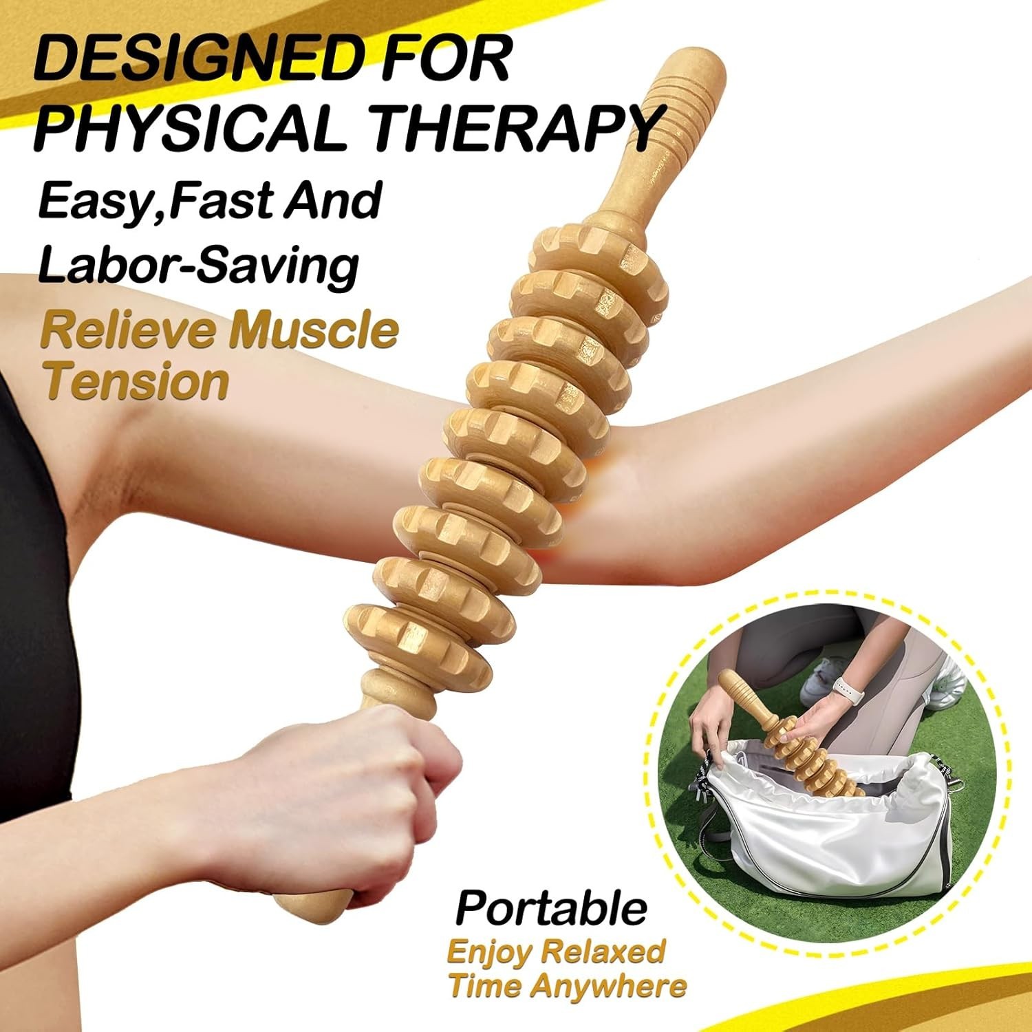 Manual Massager Wooden Handheld Roller Trigger Point Massager Stick Fascia