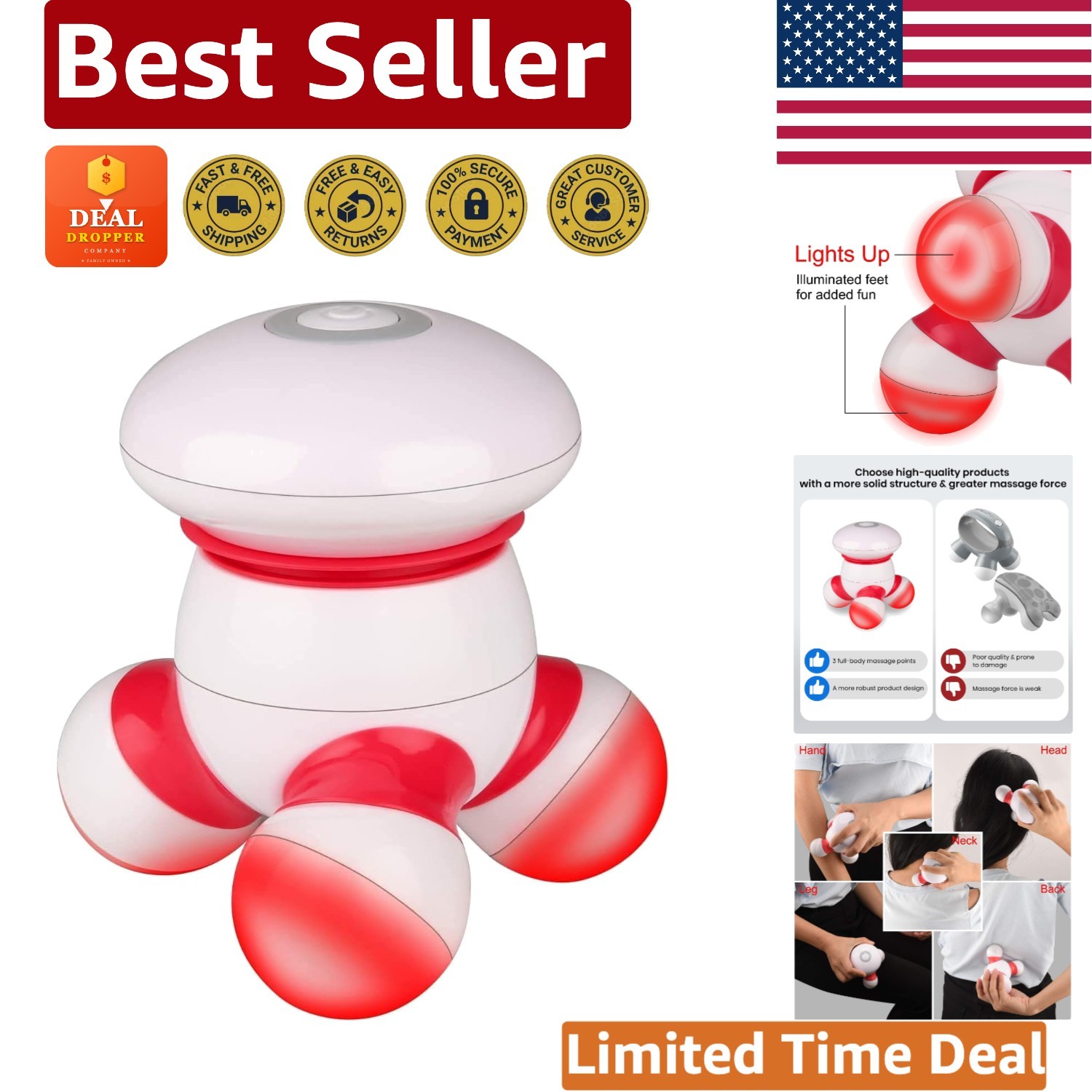 Portable Mini Vibrating Massager with LED Light for Pain Relief and Relaxation