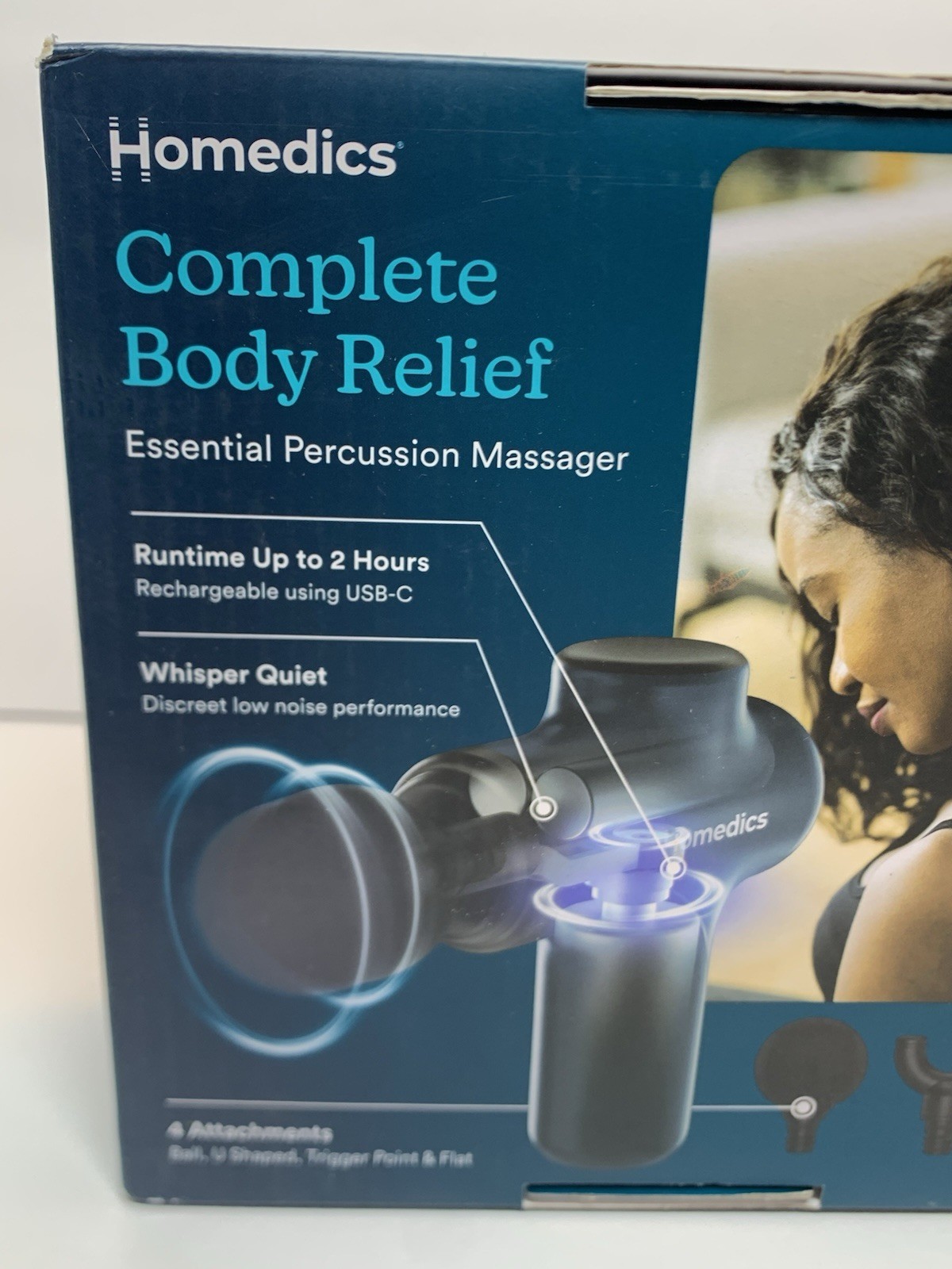Homedics Essential Percussion Massager w/4 Attachment Heads, Complete Relief NEW