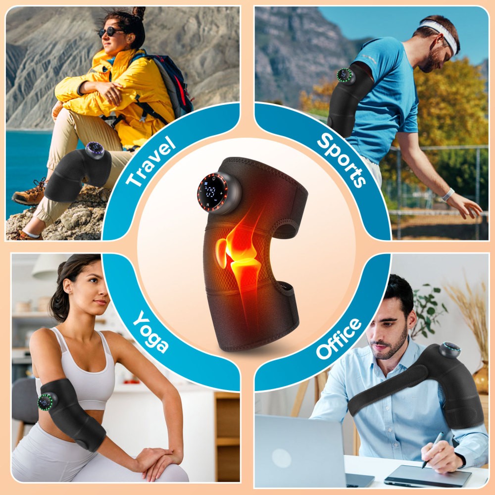 Electric Knee Massager Shoulder Brace with 5 Vibration Modes, 5 Heating Levels
