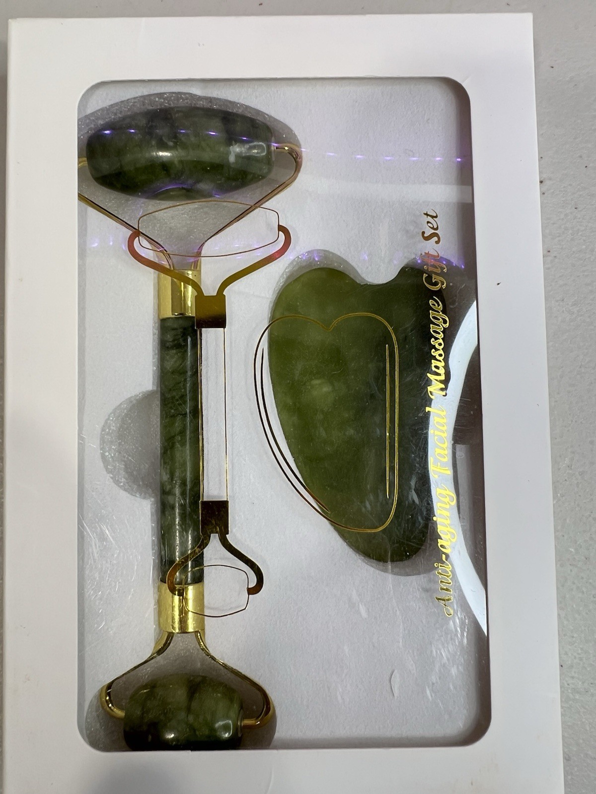 Jade Face Massage Roller & Gua Sha Set Green Manual Handheld Lightweight