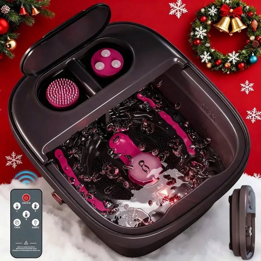 Heated Collapsible Foot Bath Spa Tub Bubble Massager with Remote