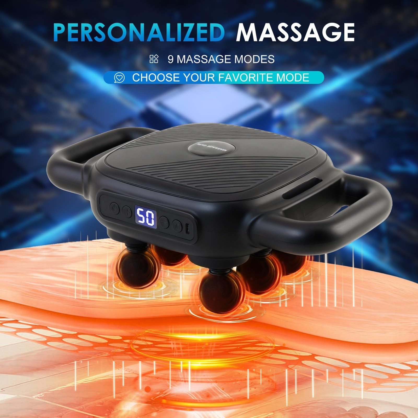 6-Head Massage Gun – 50 Intensities, 9 Modes for Muscle Pain Relief, Ideal Gift