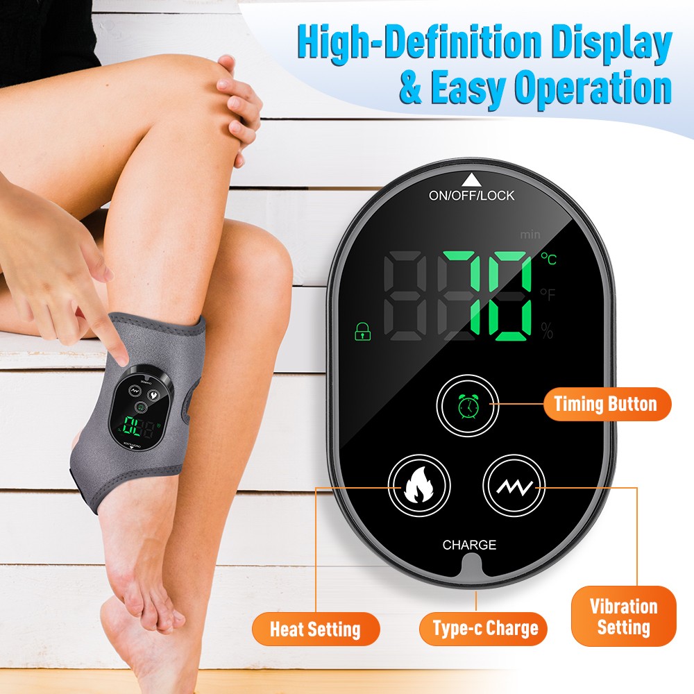 Electric Foot Ankle Massager Relieve Ankle Pain 6 Heat Levels, 3 Vibration Modes